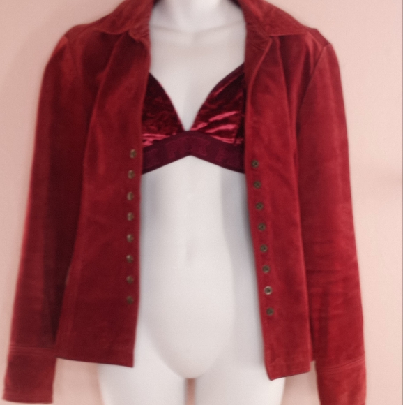 Live A Little Vintage 90's Jacket Top Red Raspberry Leather Button Down - Picture 10 of 15